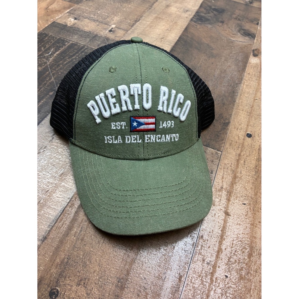 Fashion Code Puerto Rico Isla Del Encanto Trucker Hat Olive Green Snapback Cap